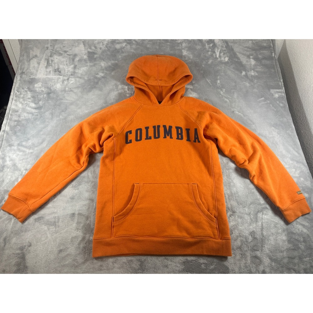 Columbia Youth Large Orange Pullover Hoodie Fleece Sweatshirt Raglan Sleeve